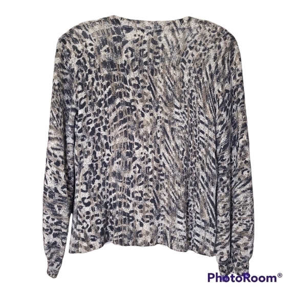 vintage animal print v-neck button front cardigan with full sleeves - Picture 3 of 5